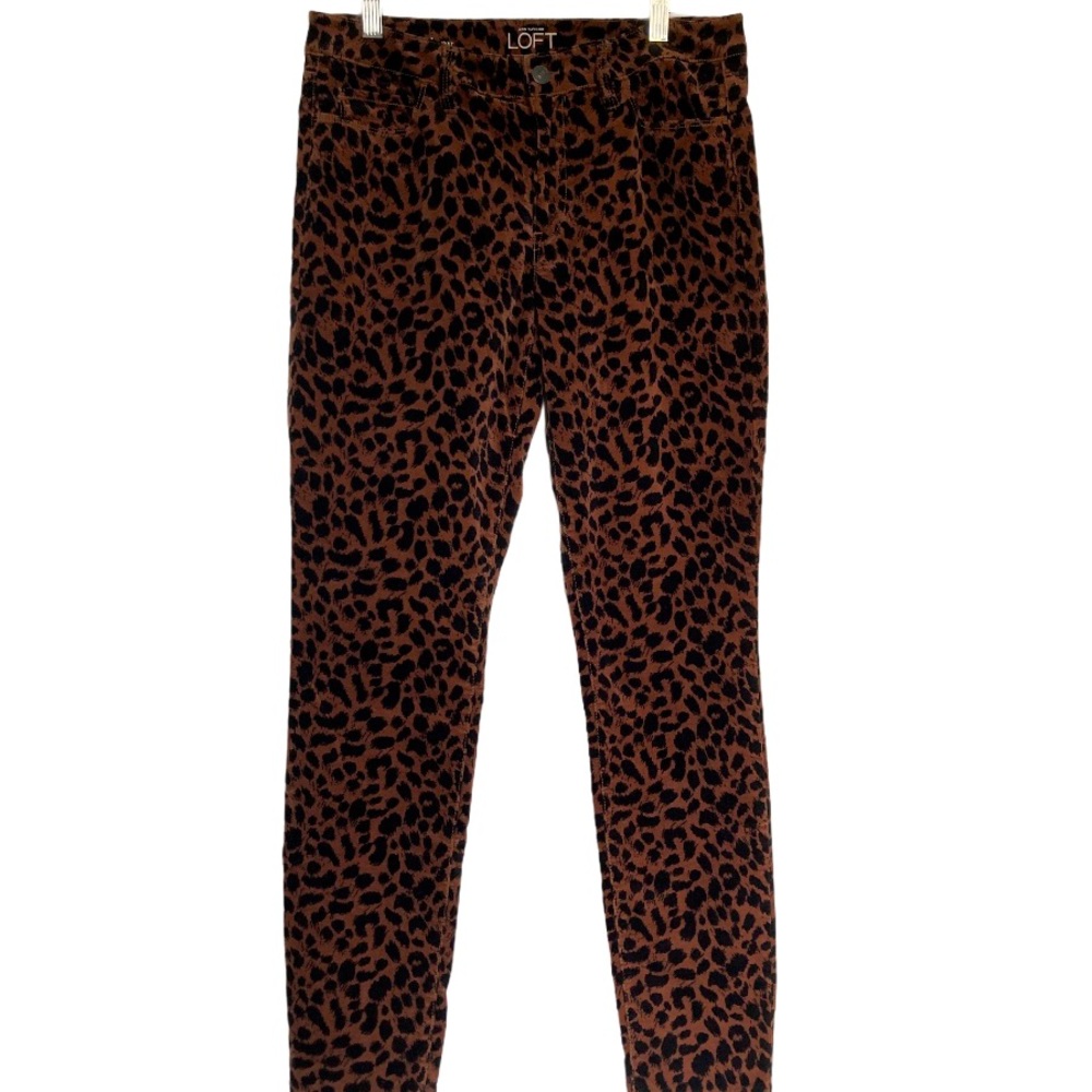 Ann Taylor LOFT Pants Leopard Animal Print Super Skinny Brown Black Neutral Sz 6